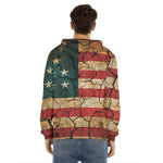 Cracked American Flag Print Men's Velvet Pullover Hoodie