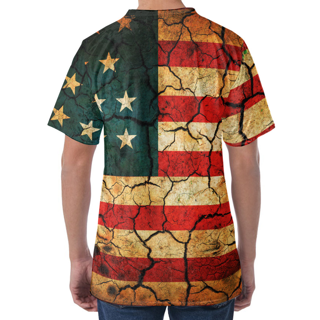 Cracked American Flag Print Men's Velvet T-Shirt