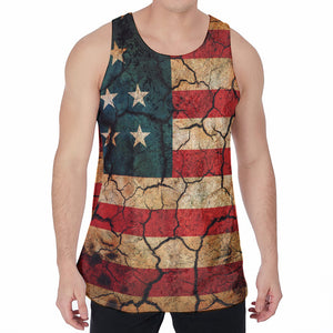 Cracked American Flag Print Men's Velvet Tank Top