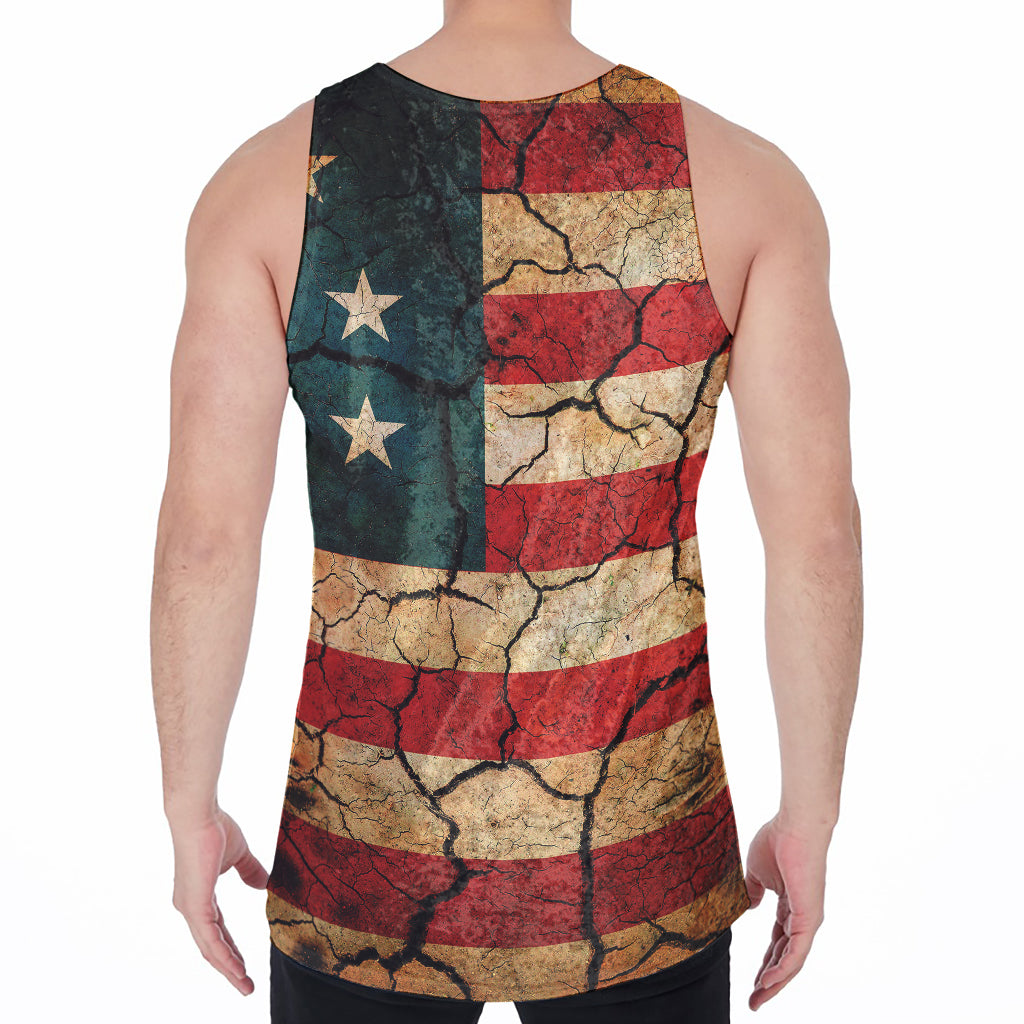 Cracked American Flag Print Men's Velvet Tank Top