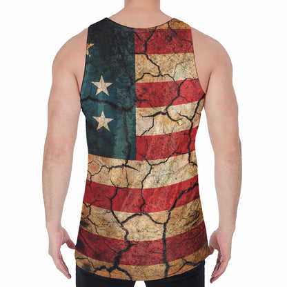 Cracked American Flag Print Men's Velvet Tank Top