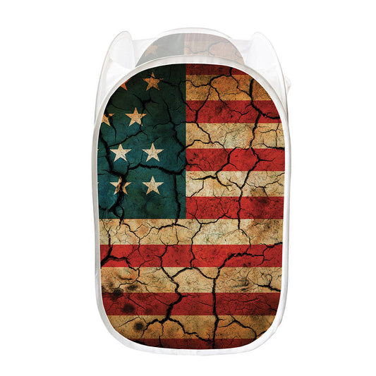 Cracked American Flag Print Mesh Laundry Hamper