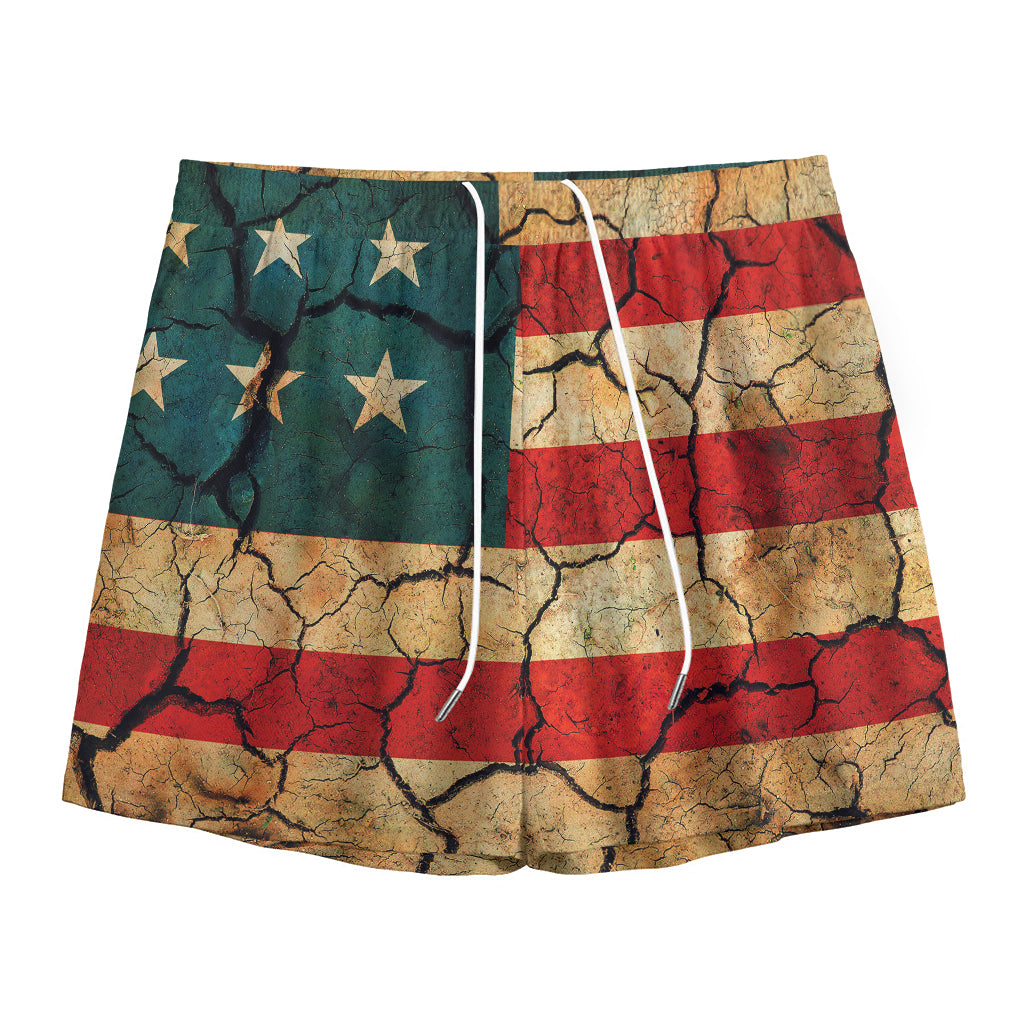 Cracked American Flag Print Mesh Shorts