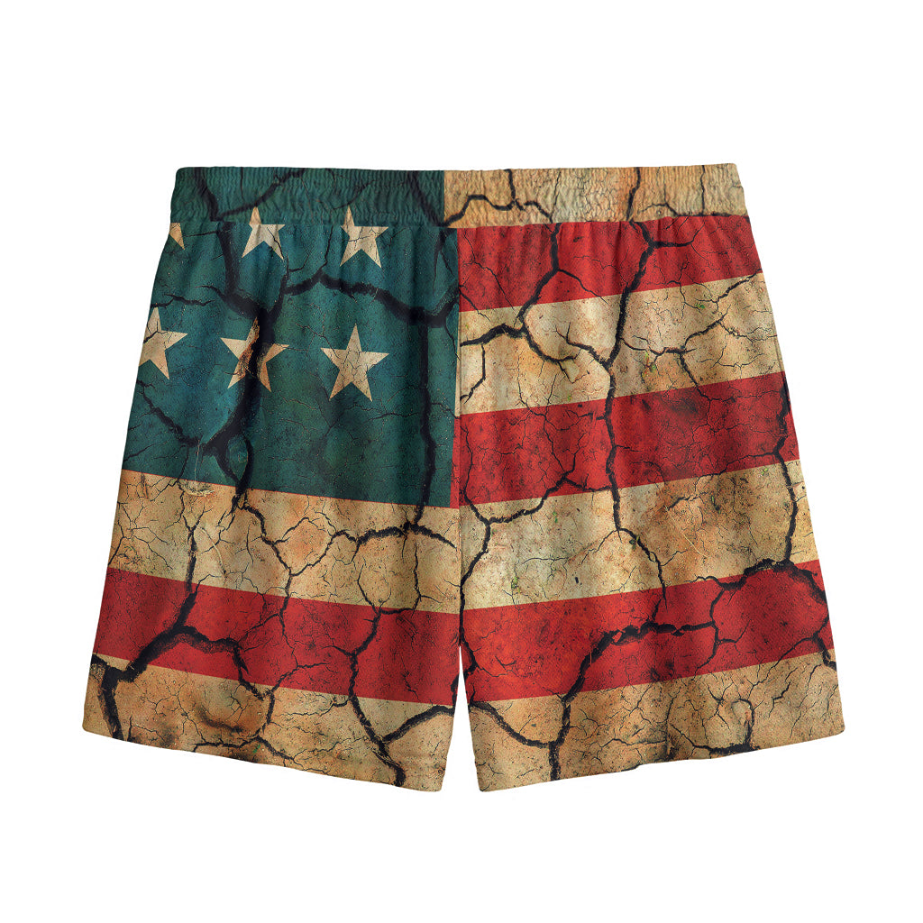 Cracked American Flag Print Mesh Shorts