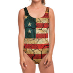 Cracked American Flag Print One Piece Swimsuit