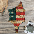 Cracked American Flag Print One Shoulder Bodysuit