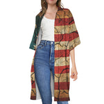 Cracked American Flag Print Open Front Beach Cover Up