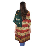 Cracked American Flag Print Open Front Beach Cover Up