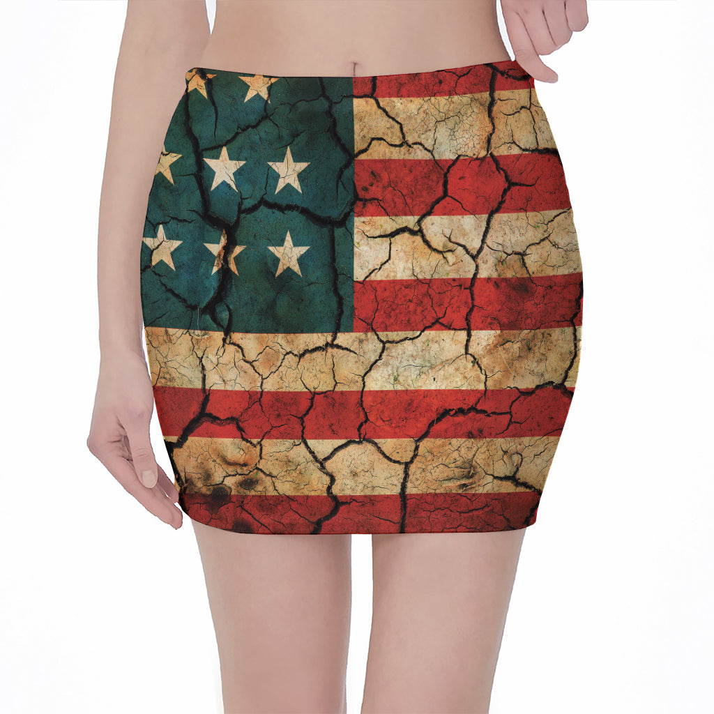 Cracked American Flag Print Pencil Mini Skirt