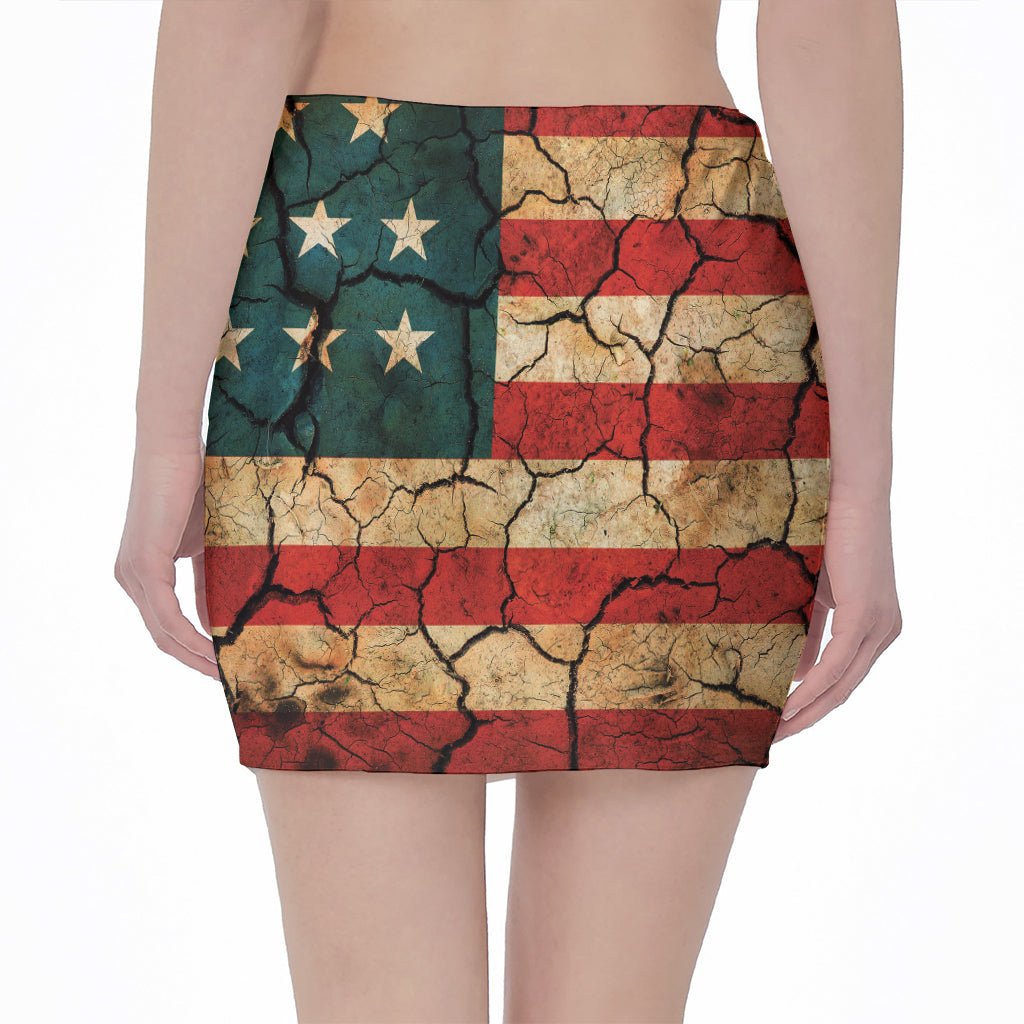Cracked American Flag Print Pencil Mini Skirt