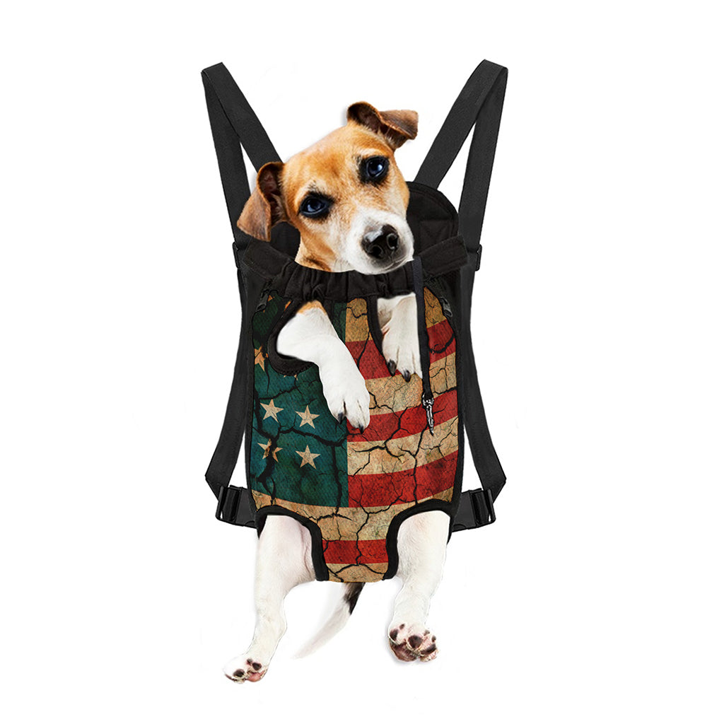 Cracked American Flag Print Pet Carrier Backpack