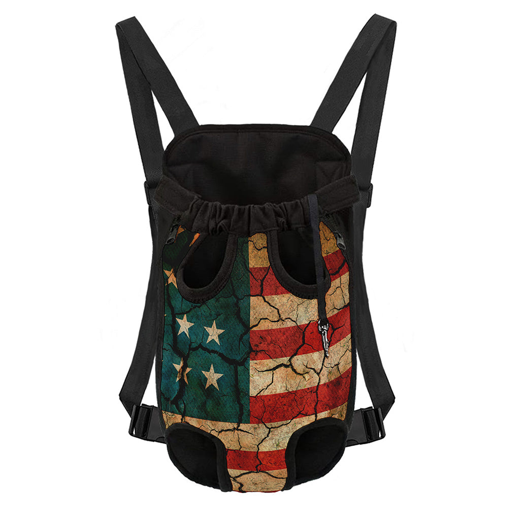 Cracked American Flag Print Pet Carrier Backpack