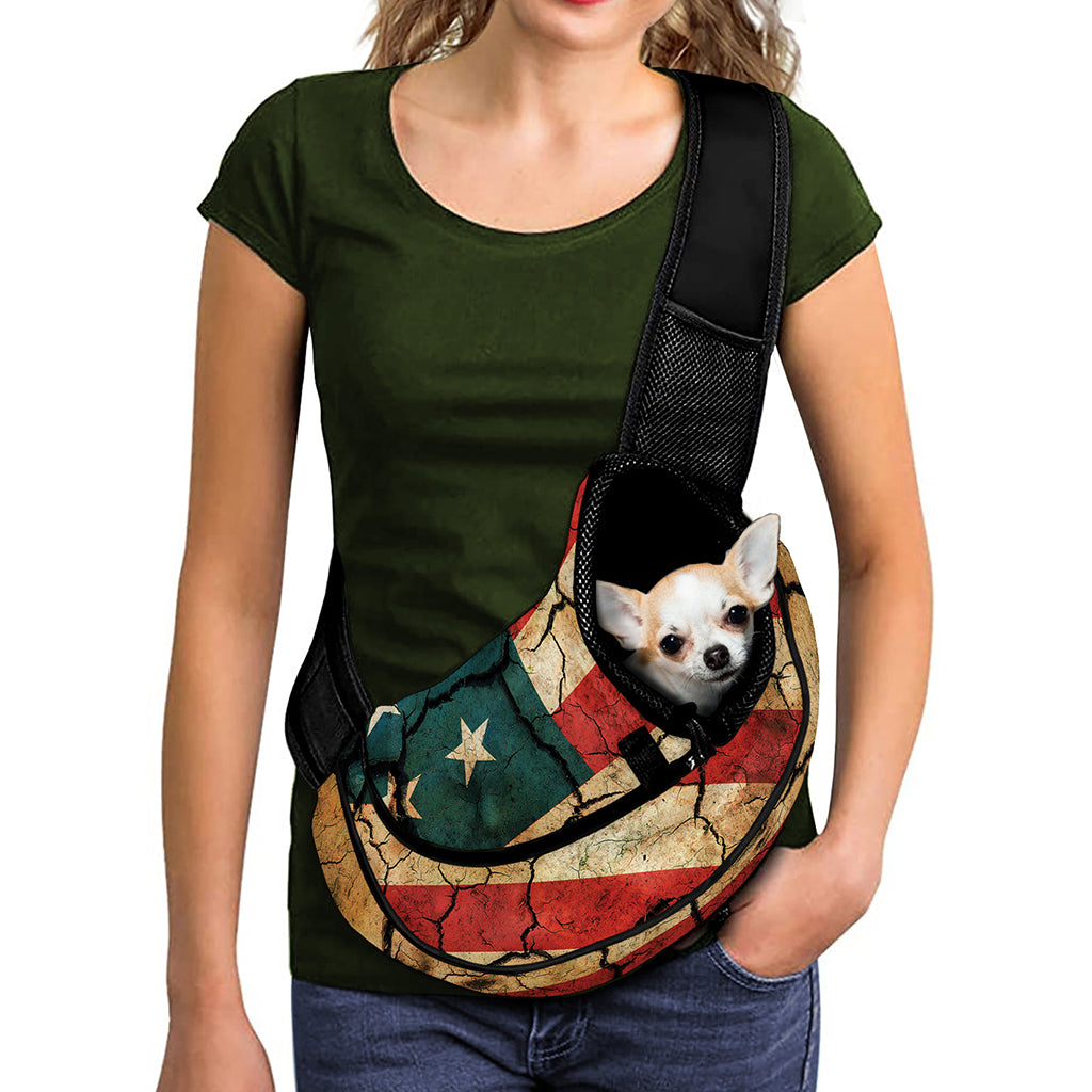 Cracked American Flag Print Pet Sling Carrier