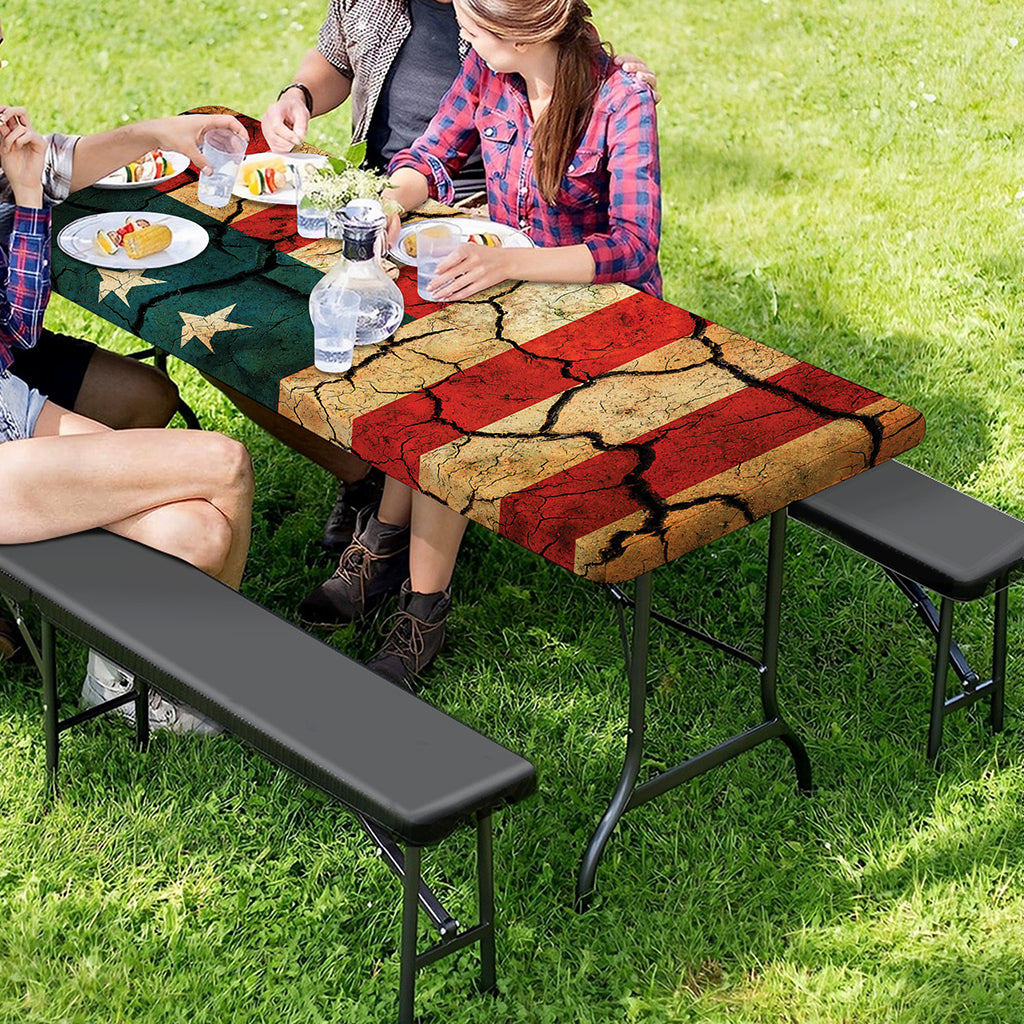 Cracked American Flag Print Picnic Table Cover