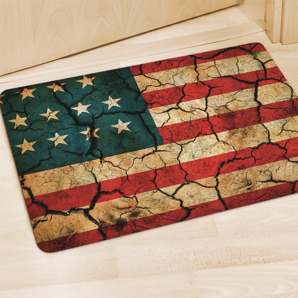 Cracked American Flag Print Polyester Doormat