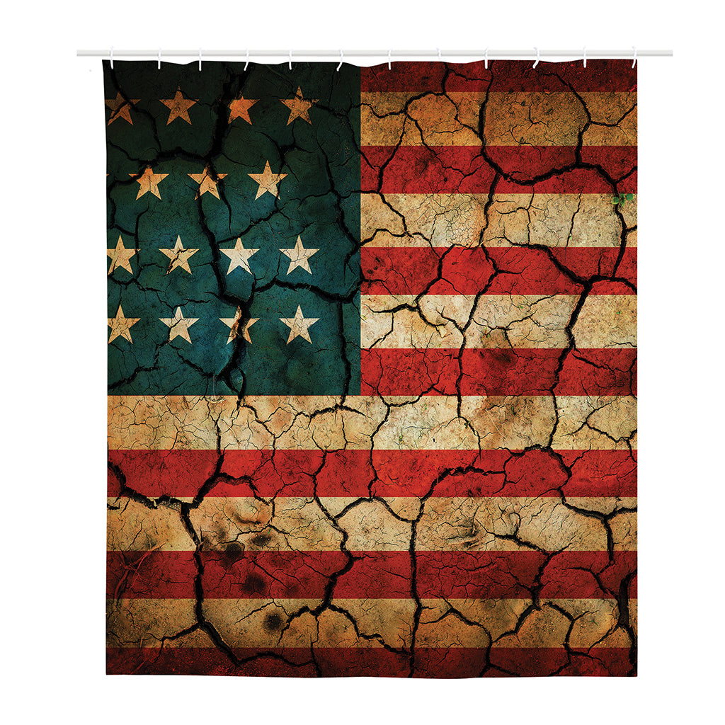 Cracked American Flag Print Polyester Shower Curtain