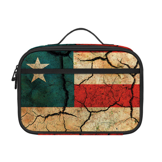 Cracked American Flag Print Portable Lunch Bag