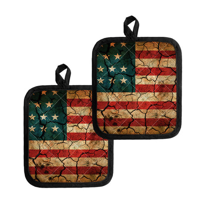 Cracked American Flag Print Pot Holders