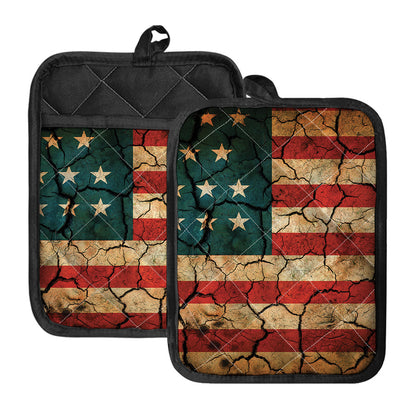 Cracked American Flag Print Pot Holders With Pocket