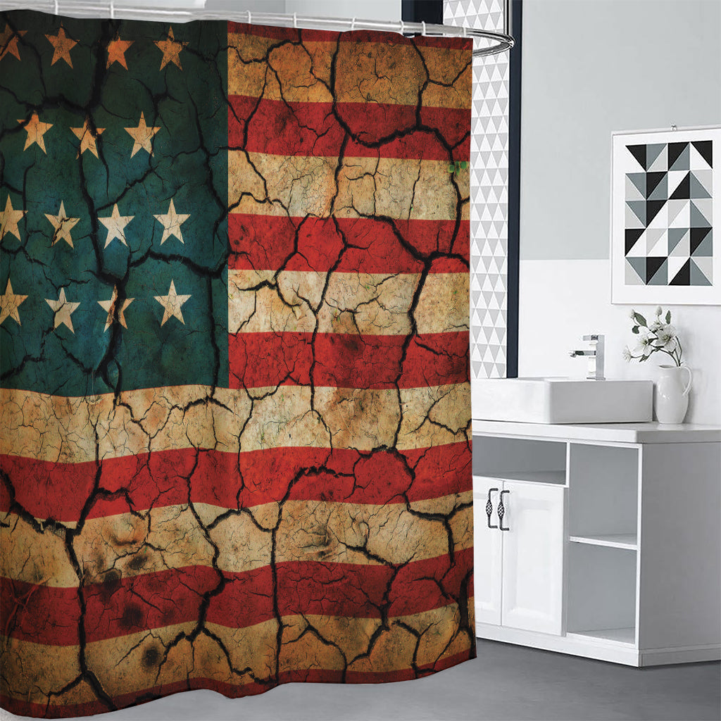 Cracked American Flag Print Premium Shower Curtain
