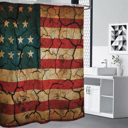 Cracked American Flag Print Premium Shower Curtain