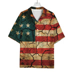 Cracked American Flag Print Rayon Hawaiian Shirt