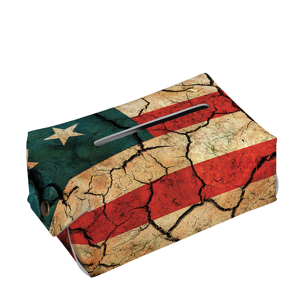 Cracked American Flag Print Rectangle Tissue Box Cover