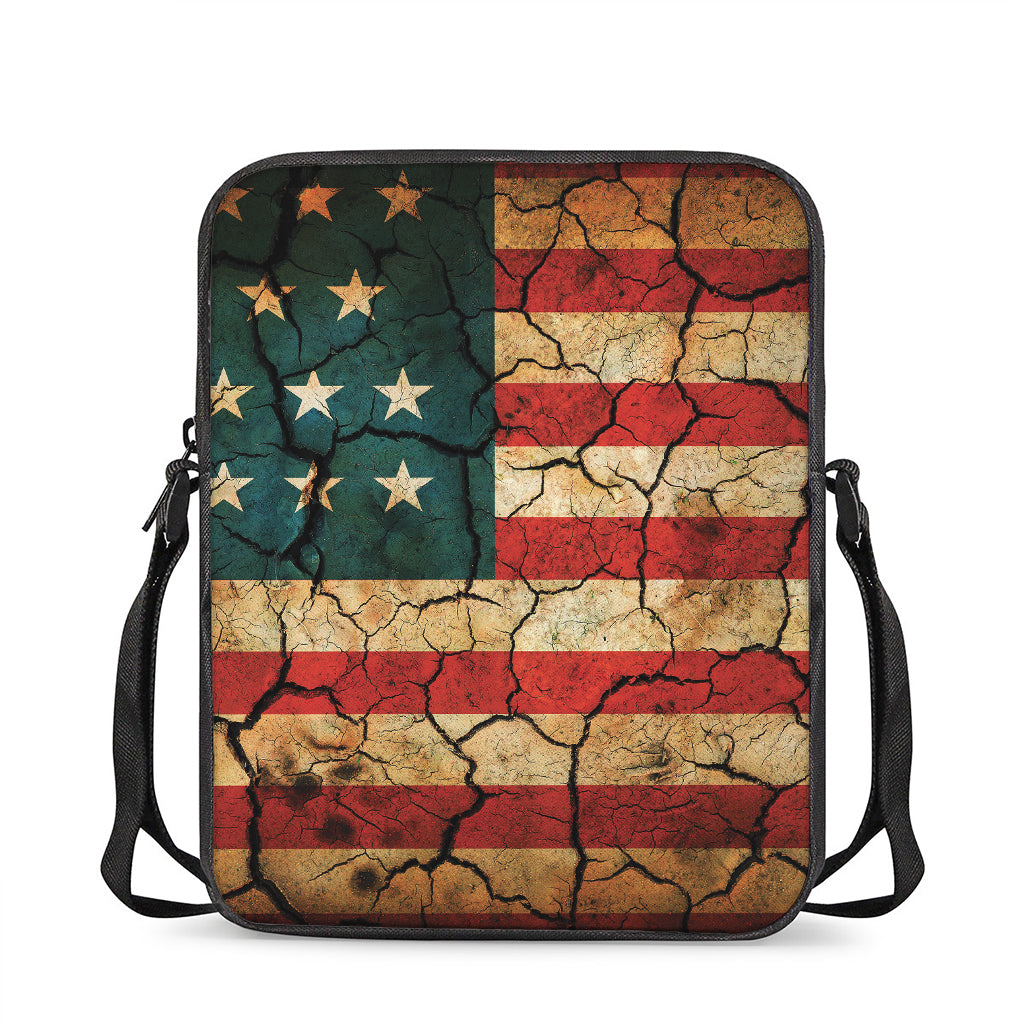 Cracked American Flag Print Rectangular Crossbody Bag