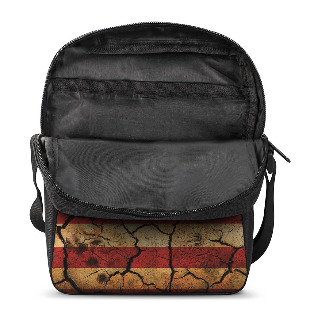 Cracked American Flag Print Rectangular Crossbody Bag