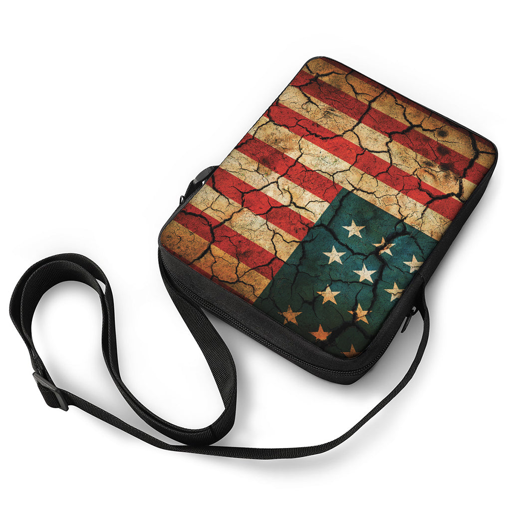 Cracked American Flag Print Rectangular Crossbody Bag