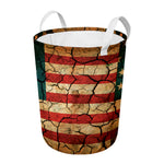 Cracked American Flag Print Round Laundry Basket