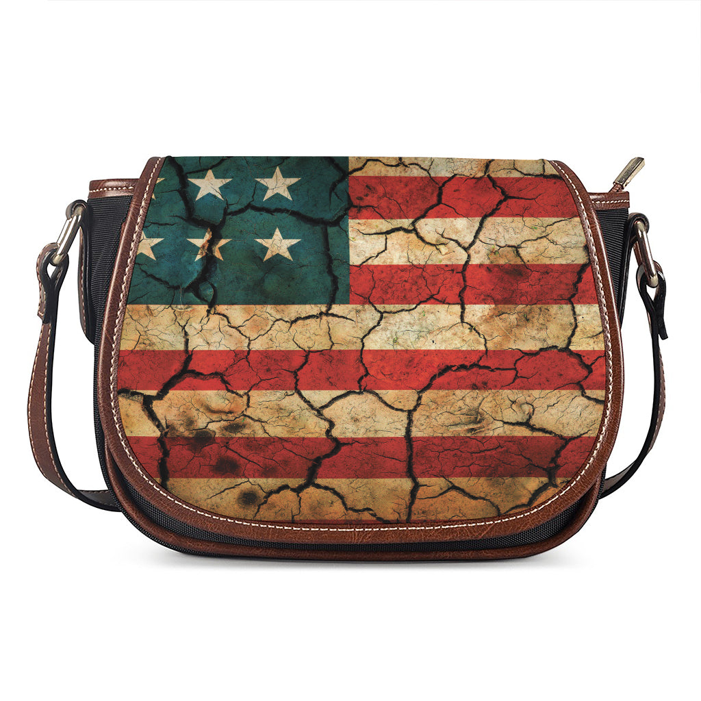 Cracked American Flag Print Saddle Bag
