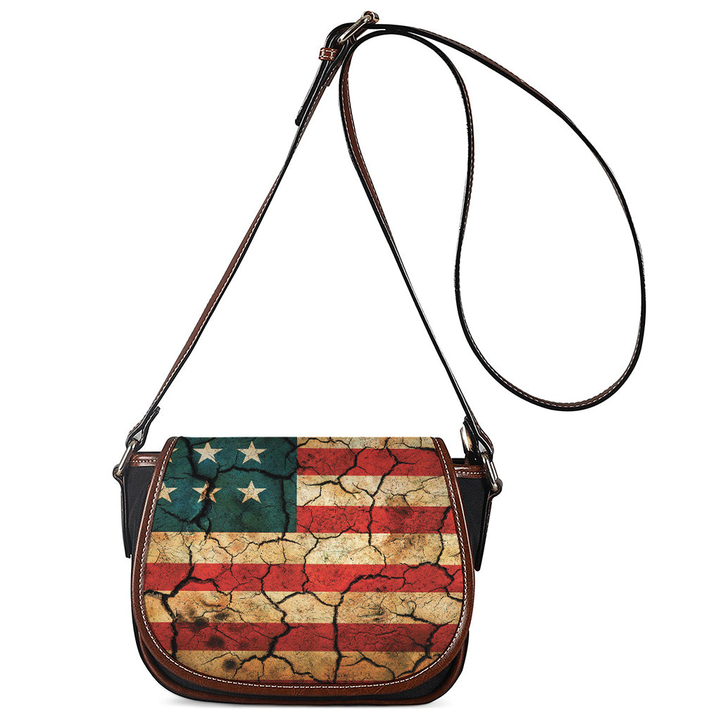 Cracked American Flag Print Saddle Bag