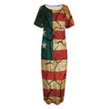 Cracked American Flag Print Short Sleeve Long Nightdress