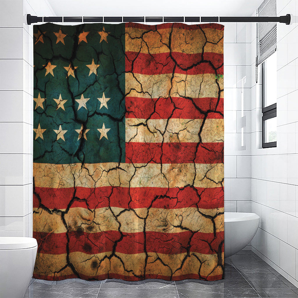 Cracked American Flag Print Shower Curtain