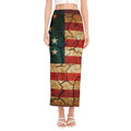 Cracked American Flag Print Side Slit Maxi Skirt