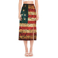 Cracked American Flag Print Side Slit Midi Skirt