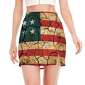 Cracked American Flag Print Side Slit Mini Skirt