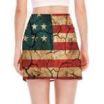 Cracked American Flag Print Side Slit Mini Skirt