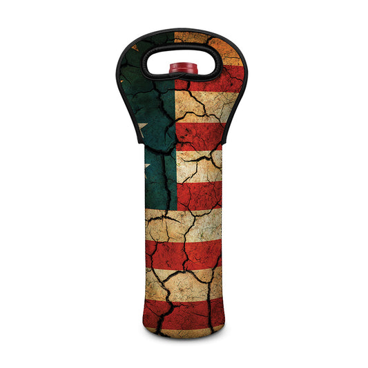 Cracked American Flag Print Single Neoprene Wine Tote