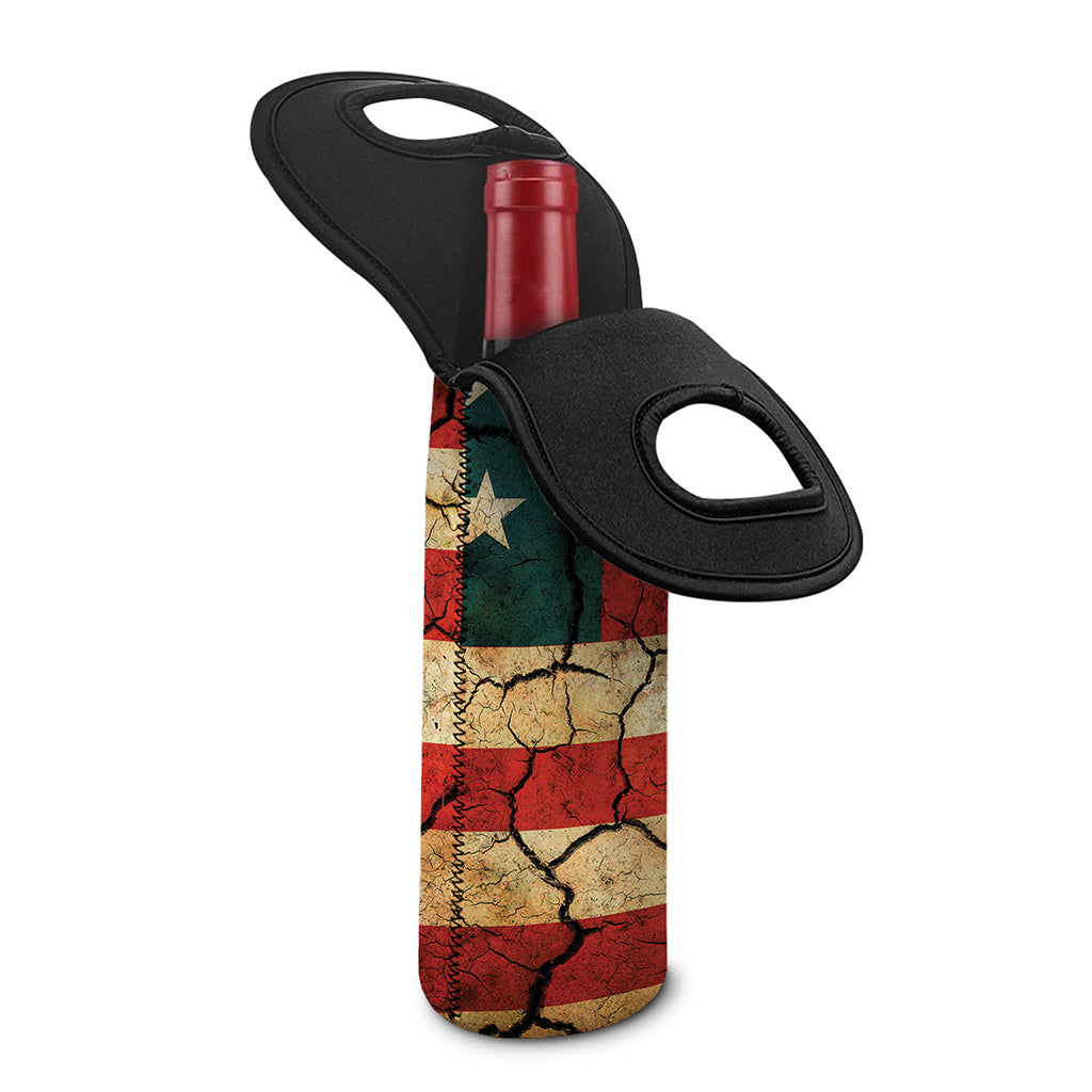 Cracked American Flag Print Single Neoprene Wine Tote