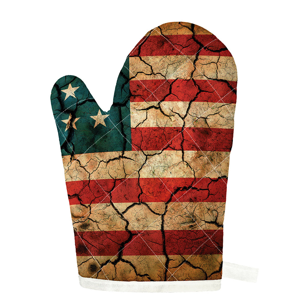 Cracked American Flag Print Single Oven Mitt