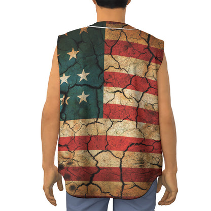 Cracked American Flag Print Sleeveless Baseball Jersey