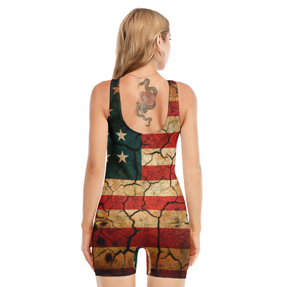 Cracked American Flag Print Sleeveless One Piece Swimsuit