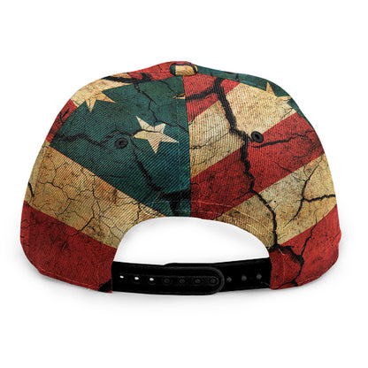 Cracked American Flag Print Snapback Cap