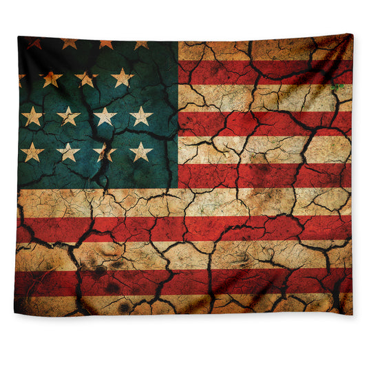 Cracked American Flag Print Tapestry