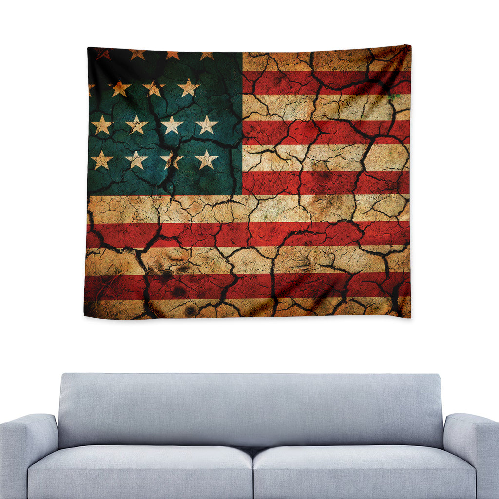 Cracked American Flag Print Tapestry