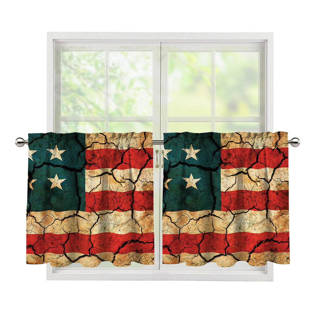 Cracked American Flag Print Tier Curtains