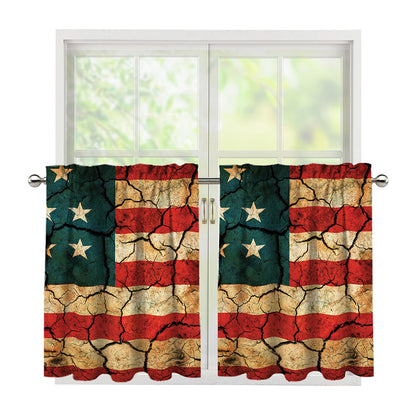 Cracked American Flag Print Tier Curtains