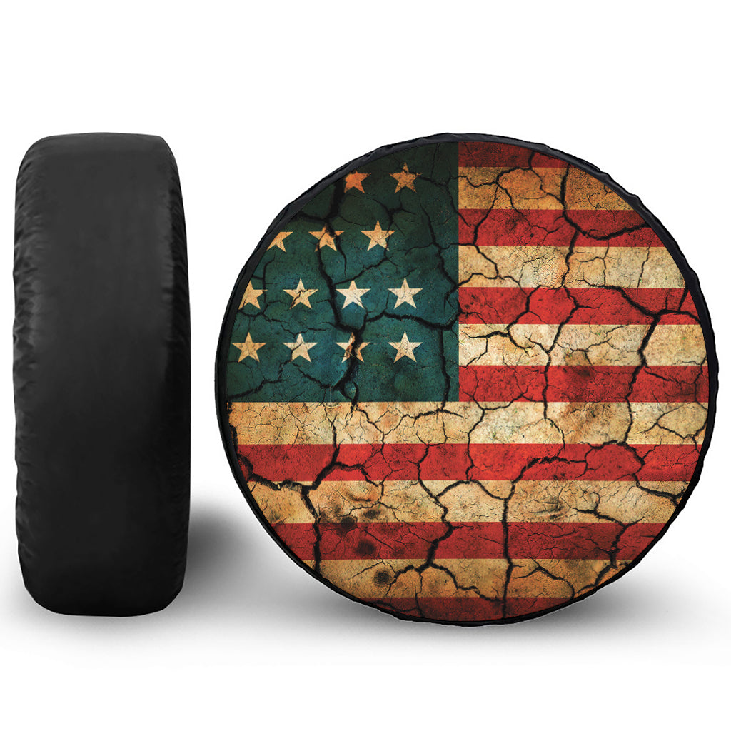 Cracked American Flag Print Tire Cover